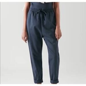 Cos Linen Pants Cuffed Drawstring Loose Fit Ankle In Washed Out Black Size 8
